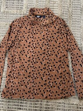 Lands' End Leopard Spot Quarter-Zip Fleece in Camel and Black